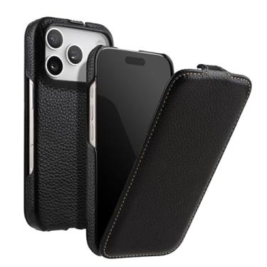 Imagem de LYJSMGZ Capa de couro genuíno para iPhone 17 Pro Max/17/17 Pro/17 Air, capa protetora magnética contra arranhões e forro macio para capa protetora de corpo inteiro de 360°, preta, 17