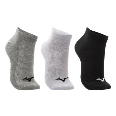 Imagem de Kit 3 Pares de Meia Unissex Mizuno Sem Cano 39/44 Branco/preto/cinza, 