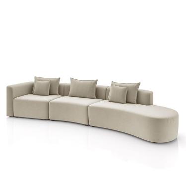 Imagem de Sofá Curvo Decorativo Kimiko 427cm 5 Lugares Sala De Estar Com Chaise Veludo Bege G52 - Gran Belo