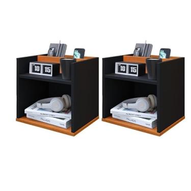 Imagem de Kit 2 Mesas de Cabeceira Suspensa Madri Retrô Nicho Quarto (Preto)