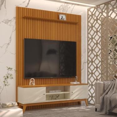 Imagem de Painel Ripado Com Rack Tv 75 Polegadas Italia 184cm - Off White e Cedro