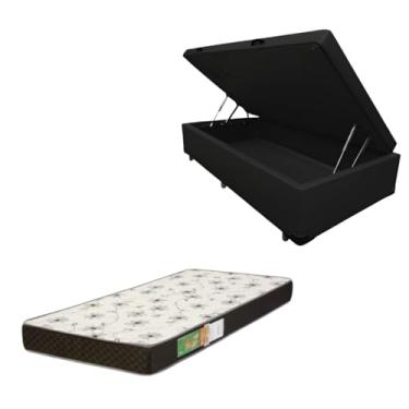 Imagem de Cama Box Baú Solteiro Blindada com Colchão Solteiro Espuma D20 12cm | Kit Completo com Cabeceira Botonê Opcional | Diversas Cores (2, CORINO PRETO, SEM CABECEIRA)