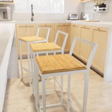 Imagem de Jogo 2 Banqueta Alta Balcão Bistrô Branca Confort Industrial Premium P