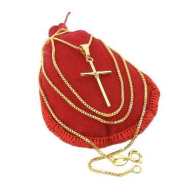 Imagem de Corrente Masculina 70cm 0.8mm Cruz Folheado Ouro 18k CR819 - WNBIJOUTE