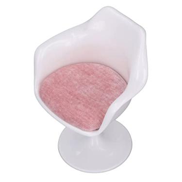 Imagem de Hztyyier Cadeira de Escritório para Casa de Bonecas 1:6, Abs, Branco, Rosa, Pés Redondos, Cadeira Rotativa para Casa de Bonecas, Acessórios de Móveis (Com apoio de braço)