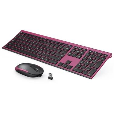 Imagem de Mouse de teclado sem fio recarregável, teclado e mouse VssoPlor silencioso de tamanho completo com USB para PC, Windows, laptop, preto e vermelho vinho