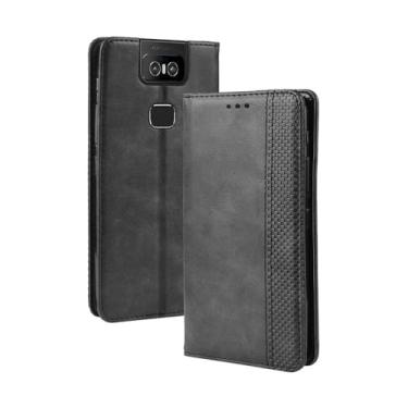 Imagem de Capa para Asus Zenfone 6 ZS630KL,Retro Flip magnético,Caso de telefone de couro PU,Design de carteira com 3 slots de cartão e 1 clipe de dinheiro -Black