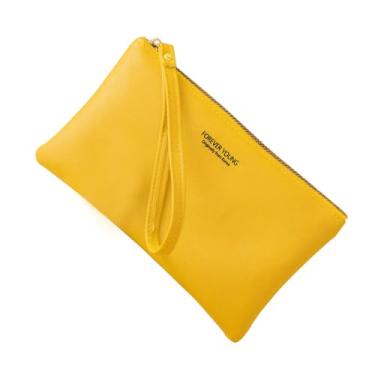 Imagem de Generic Carteira longa preta feminina, pequena, fecho de zíper, material de couro, padrão sólido, alça de pulso, presente para mães/mulheres/meninas, negócios, shows, estádio, escritório, escola