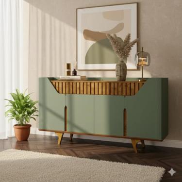 Imagem de Aparador buffet Danúbio 4 Portas 2 Gavetas e Pés de Madeira (Pistache/Naturalle)