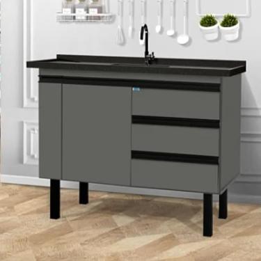 Imagem de Gabinete de Cozinha 3 Gavetas Armário de Pia 1 Porta 114cm (Cinza Fosco)