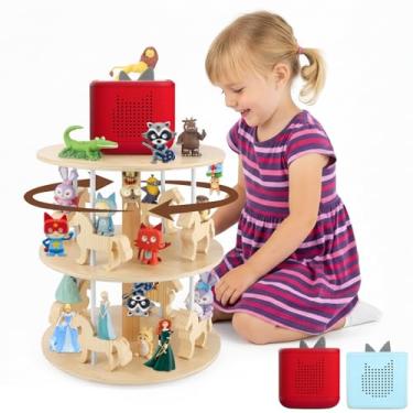 Imagem de Taladad Prateleira de carrossel para Toniebox, organizador de madeira giratório de 360° compatível com Toniebox 2/1 Player e suporte para mais de 120 bonecos Tonies, suporte de exibição de 3 níveis