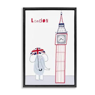 Imagem de Stupell Industries Elefante e Big Ben Londres arte de parede em tela flutuante em ouro emoldurado, design por Carla Daly, 25 x 17