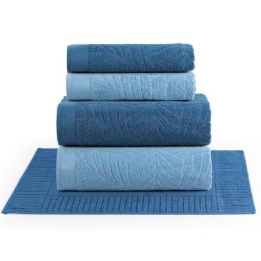 Imagem de Jogo de Banho Native Toalhas Macias Costela de Adão 100% Algodão Fio Penteado 5 Peças Azul