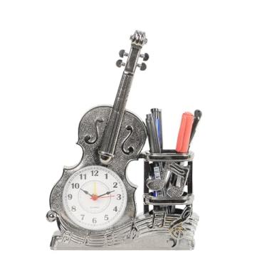 Imagem de Suporte de lápis, organizador de canetas de escritório para decoração de mesa, recipiente clássico para violino, relógio com suporte de caneta, instrumento musical, organizador de mesa criativo