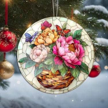 Imagem de Enfeites de Natal para pendurar, decoração de férias, decoração de flores acrílicas, decoração de interiores de carro, enfeite de árvore de Natal, artesanato para pendurar colecionáveis, para presente