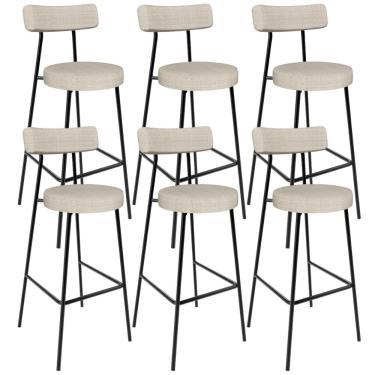 Imagem de Kit 06 Banquetas Alta Bar Cozinha Sala De Jantar Estrutura Em Aço Milão L02 Linho Palha - Lyam Decor