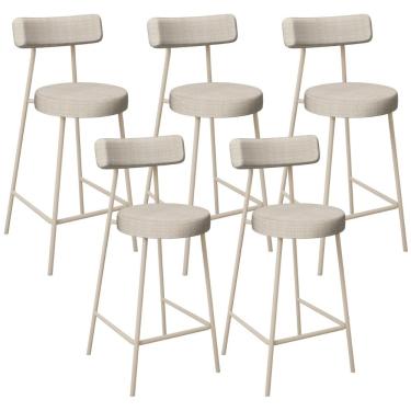 Imagem de Kit 05 Banquetas Baixa Cozinha Sala Jantar Bancada Milão Arena L02 Linho Palha - Lyam Decor