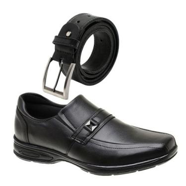 Imagem de Kit Sapato Confort Ortopédico Social De Couro Cinto Largo 100 Couro 50