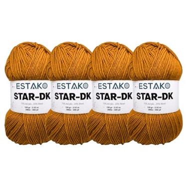 Imagem de Estako Fio Star-DK - (pacote com 4 novelos) - 75% acrílico 25% lã - DK #3 macio e leve - (4 x 99 g) / (4 x 306 jardas) - fio de crochê e tricô (32061 - amarelo escuro)