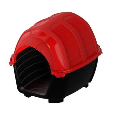 Imagem de Casa para Cachorro Stone House Nova 2 Vermelho Base Preta – Plast Pet, Polipropileno Resistente, Fácil de Montar, Para Cães Pequenos e Médios