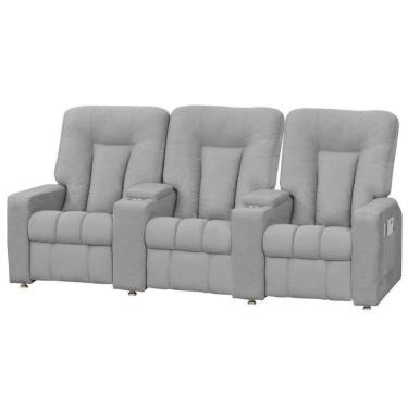 Imagem de Poltrona Tripla Reclinável Cinema Amassado Cinza