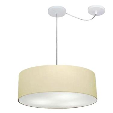 Imagem de Lustre Pendente Cilíndrico Com Desvio De Centro Vivare Md-4222 Cúpula Em Tecido 45x15cm - Bivolt Algodão-crú 127/220v