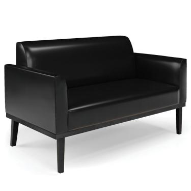 Imagem de Sofá Namoradeira Base Madeira Preto Maressa Sintético Pu Preto - Ibiza