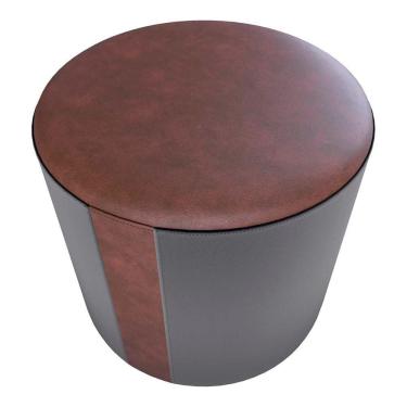 Imagem de Puff Banqueta Redondo Luxo Copenhage Matrix Sintetico Marrom Veludo Cinza