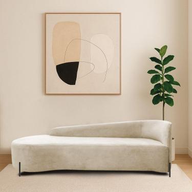 Imagem de Divã Recamier Orgânico França 160cm Lado Esq Pés Metal Preto Bouclé Cor Preto