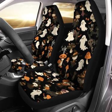 Imagem de Jodoolang Capa de assento automotivo fantasma de bruxa de Halloween, 2 peças, capa de assento frontal de carro, acessórios de proteção para mulheres e homens, ajuste universal