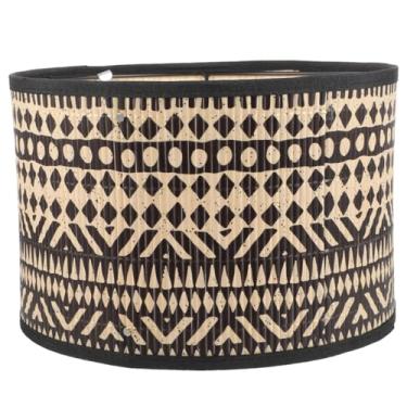 Imagem de Angoily Abajur de bambu vintage tambor abajur impresso cúpula decorativa capa de lâmpada para lustres luz de chão pingente lâmpada de mesa