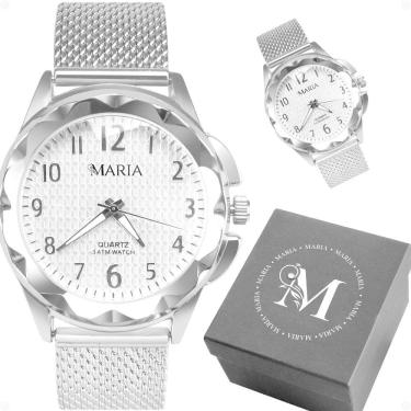 Imagem de Relogio Feminino Silicone Aco Inox Prata Prova Dagua + Caixa Strass Ajustavel Moda autêntico Social