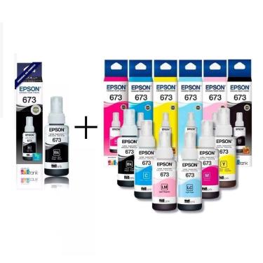Imagem de Kit Epson 673 T673 - 7 Refil De Tinta autêntico (2 Pretos E 1 Cada Cor) 70ml