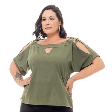 Imagem de Blusas Elegantes Plus Size Feminina Social Com Argolas e Ombros Aberto