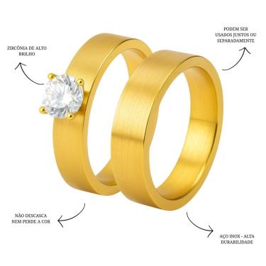 Imagem de Anel Duplo Solitário e Aparador Dourado em Aço Inoxidável 360L