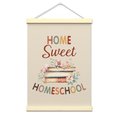 Imagem de ZARYFANCHY Home Sweet Homeschool Moldura para pôster, livros florais, decoração de arte de parede para quarto de crianças, quarto de bebê, sala de jogos, 30 x 40 cm, impressão em tela, pôster de arte