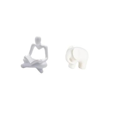 Imagem de Fenteer Estátua Criativa Abstrata de Elefante Pensador, Escultura Artesanal para Decoração de Sala de Estar E Coleção de Figuras de Animais Colecionáveis ​​co