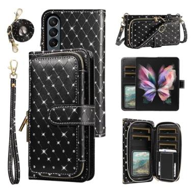 Imagem de Asuwish Capa de celular para Samsung Galaxy Z Fold 3 5G 2021 capa carteira com zíper com alça transversal alça de cordão bling glitter flip compartimento para cartão ZFold3 Z3 Fold3 ZFold 3Z ZFold35G