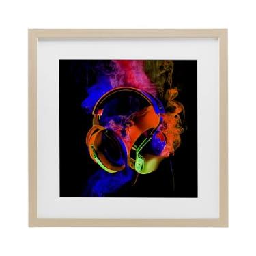 Imagem de Stupell Industries Fones de ouvido Power Play Impressão emoldurada de bétula sob vidro, design por Sasha, 40,6 x 40,6 cm