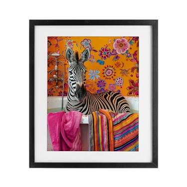 Imagem de Stupell Industries Zebra Bath with Colorful Towel Gray Framed Print Under Glass, design by Momart, 16 x 13