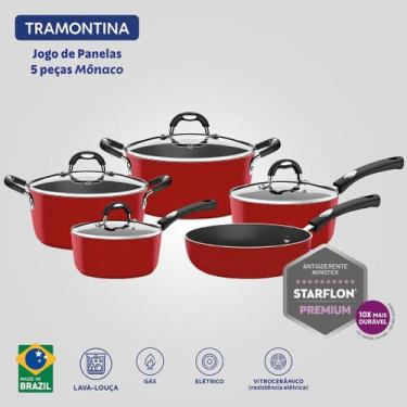 Imagem de Jogo de Panelas Tramontina Mônaco Vermelho 5 Peças Starflon Premium