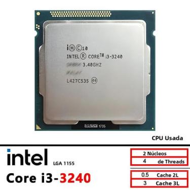 Imagem de Intel Core i3-3240 Usado i3 3240 3,4 GHz CPU Dual-Core 3M 55W LGA 1155