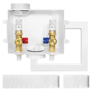 Imagem de Caixa de tomada para máquina de lavar (solta), dreno central/dreno lateral, entrada CPVC de 1/2 polegada x conexão de saída MHT de 3/4 polegadas, com martelo de água de cobre (WM014)