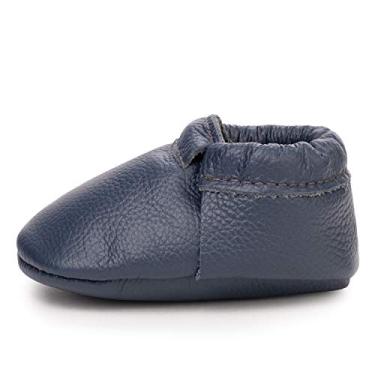 Imagem de BirdRock Baby Mocassins sem franjas - Sapatos de couro genuíno para meninos e meninas para recém-nascidos, bebês, crianças pequenas, Azul marino, 22
