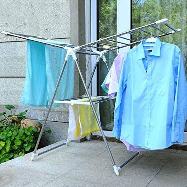 Imagem de LULUMAIC Ar de roupas com asas dobráveis, espaço de secagem, rack de secagem de roupa, secador de ar multifuncional-L153XW58XH95CM, carga de carga 30 kg, cabide de roupas (azul) potente