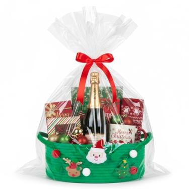 Imagem de ShellKingdom Cesta de armazenamento com alças, cesta de presente vazia com sacos de presente e fita para o Natal, pequenas cestas de tecido para casa, organizador de armazenamento de berçário, 30 x 20