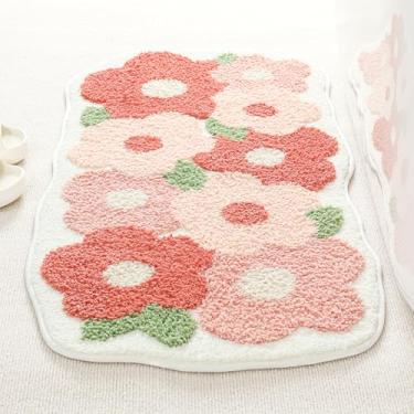 Imagem de Molesun Tapete de banho floral, tapete de banheiro antiderrapante macio tapete de microfibra bonito tapete de banho para crianças, tapetes grossos e felpudos absorventes de água para quarto, cozinha