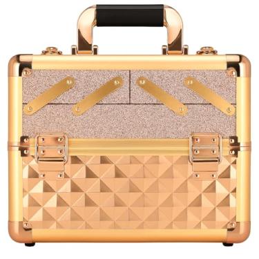 Imagem de Ver Beauty Estojo de maquiagem profissional, organizador de maquiagem de viagem de acrílico resistente com 4 bandejas extensíveis, diamante ouro rosa (VP017-85)