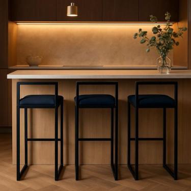 Imagem de Kit 3 Banquetas material sintético Ferro Cozinha Balcão Alta Bistro Co