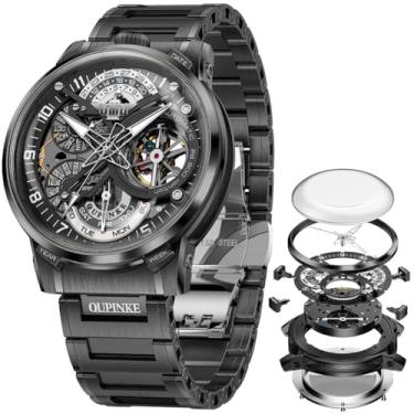 Imagem de OLEVS Relógios masculinos esqueleto automático mecânico automático relógio de luxo relógio masculino de aço inoxidável à prova d'água luminoso Wirstwatch presente para homens, 3278-preto, 3278-black